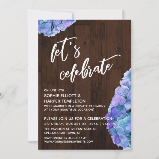 Rustikales Wood Hydrangea Feiern wir Empfang Einladung (Vorderseite)