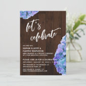 Rustikales Wood Hydrangea Feiern wir Empfang Einladung (Stehend Vorderseite)