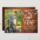 Rustikales Wood Jar Lights Pinselskript-Foto Save The Date (Vorne/Hinten)