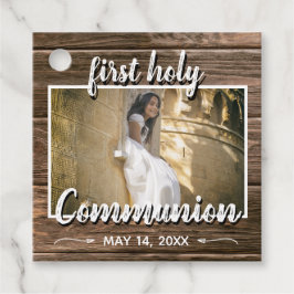 Rustikales Wood Lace First Heilige Kommunion Foto Geschenkanhänger