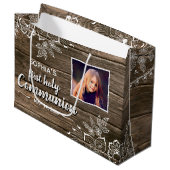 Rustikales Wood Lace First Heilige Kommunion Foto Große Geschenktüte (Vorderseite Schrägansicht)
