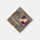 Rustikales Wood Lace First Heilige Kommunion Foto Serviette (Ecke)