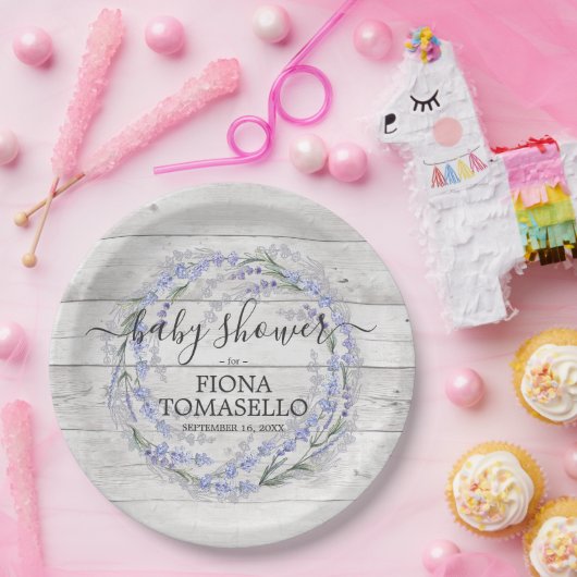 Rustikales Wood Lavendel Blumenkleider Kinderdusch Pappteller (Party)