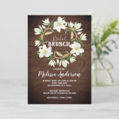 Rustikales Wood Magnolia Bridal Brunch Dusche Einladung (Stehend Vorderseite)