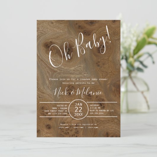 Rustikales Wood Oh Babydusche Einladung (Stehend Vorderseite)
