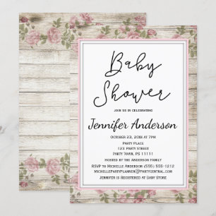 Rustikales Wood Pink Blues Baby Dusche Einladung