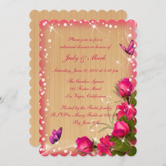 Rustikales Wood Pink Blumendach Hochzeitsessen Pro Einladung (Vorne/Hinten)
