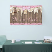 Rustikales Wood Pink Lace Girl Babydusche Banner (Messeveranstaltung)