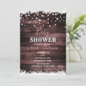 Rustikales Wood Pink Rose Gold Winter Schneeballdu Einladung (Stehend Vorderseite)