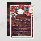 Rustikales Wood Red White Floral Frohe Weihnachten Einladung (Vorne/Hinten)
