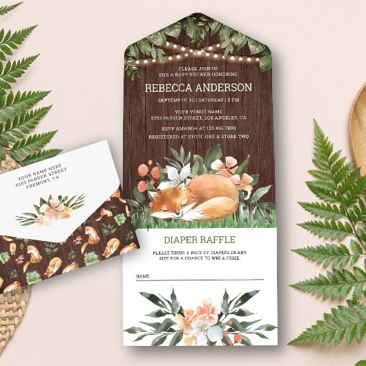 Rustikales Wood Schlaffox Woodland Babydusche All In One Einladung