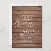 Rustikales Wood Signature Script Taufe Christening Einladung (Vorderseite)