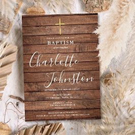Rustikales Wood Signature Script Taufe Christening Einladung