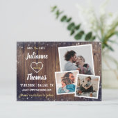Rustikales Wood Snowflake Holiday Wedding Foto Save The Date (Stehend Vorderseite)