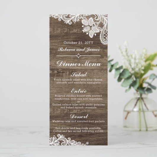 Rustikales Wood & Vintages Hochzeitmenü Menükarte (Stehend Vorderseite)