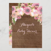 Rustikales Wood Watercolor Blume Babydusche Einladung (Vorne/Hinten)