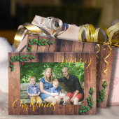 Rustikales Wood Xmas Family Foto Feiertagskarte