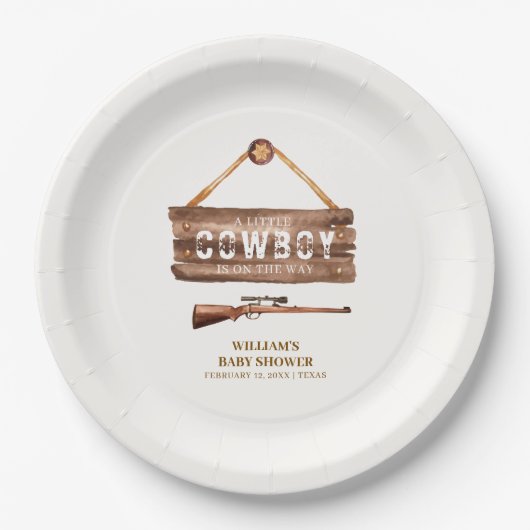 Rustikales Wooden Wild West Cowboy Gun Babydusche Pappteller (Vorderseite)