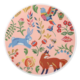 Rustikales Woodland Animal Blume Kinderzimmer Pink Keramikknauf