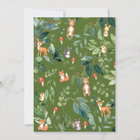 Rustikales Woodland Animals Baby Shower Girl Einladung (Rückseite)