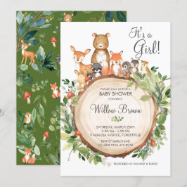Rustikales Woodland Animals Baby Shower Girl Einladung