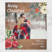 Rustikales Woodland Blumengebirge Weihnachts-Foto Weinetikett (Einzelnes Label)