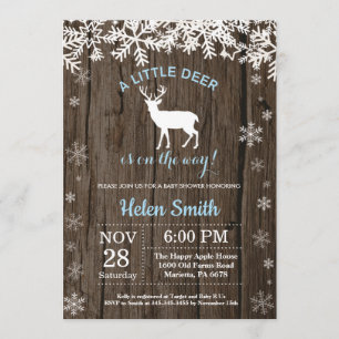 Rustikales Woodland Deer Winter Boy Baby Dusche Einladung
