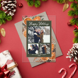 Rustikales Woodland Drei Foto Weihnachtsfeiertag Acryleinladungen