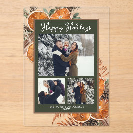 Rustikales Woodland Drei Foto Weihnachtsfeiertag Acryleinladungen