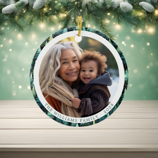 Rustikales Woodland Familie Weihnachten 2 Fotos Keramik Ornament