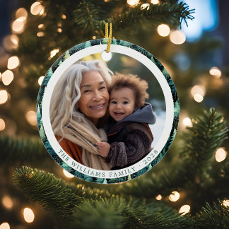 Rustikales Woodland Familienweihnachtsfest Foto Keramik Ornament