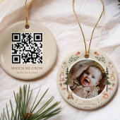 Rustikales Woodland First Christmas Foto QR Code Keramik Ornament