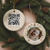 Rustikales Woodland First Christmas Foto QR Code Keramik Ornament