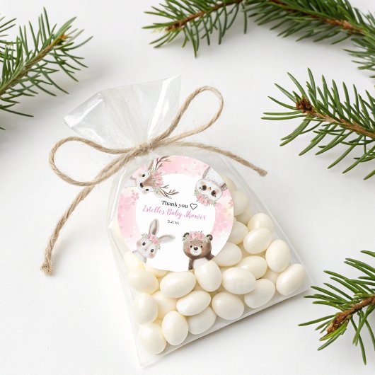 Rustikales Woodland Floral Boho Girl Babydusche Runder Aufkleber