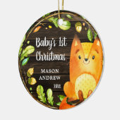 Rustikales Woodland Fox Baby's First Christmas Keramik Ornament (Links)