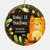 Rustikales Woodland Fox Baby's First Christmas Keramik Ornament (Hinten)