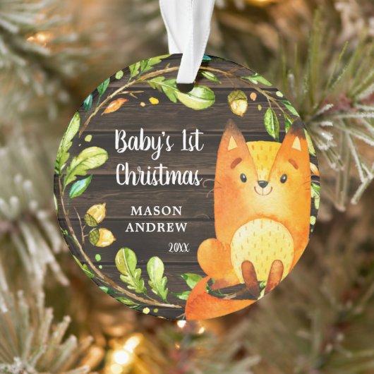Rustikales Woodland Fox Baby's First Christmas Ornament (Baum)