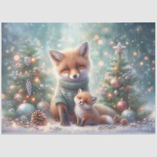 Rustikales Woodland Fox Mother & Baby Craft Design Seidenpapier (Vorderseite)