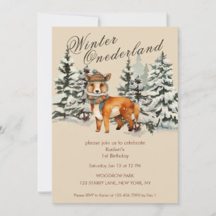 Rustikales Woodland Fox Winter Onederland Einladung