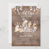 Rustikales Woodland Friends Wild One Baby Shower Einladung (Vorderseite)