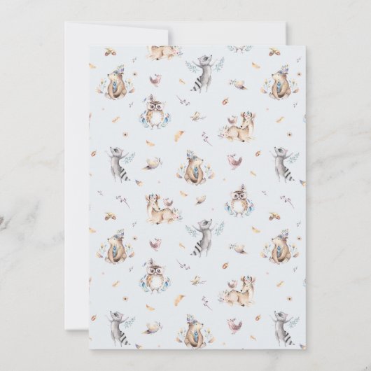 Rustikales Woodland Friends Wild One Baby Shower Einladung (Rückseite)