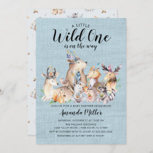 Rustikales Woodland Friends Wild One Baby Shower Einladung