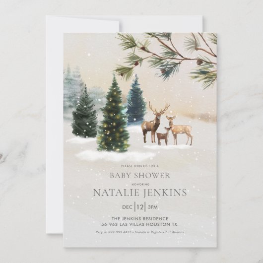 Rustikales Woodland Gender Neutral Baby Dusche Einladung (Vorderseite)