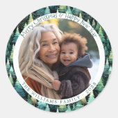 Rustikales Woodland Holiday Foto Runder Aufkleber (Vorderseite)