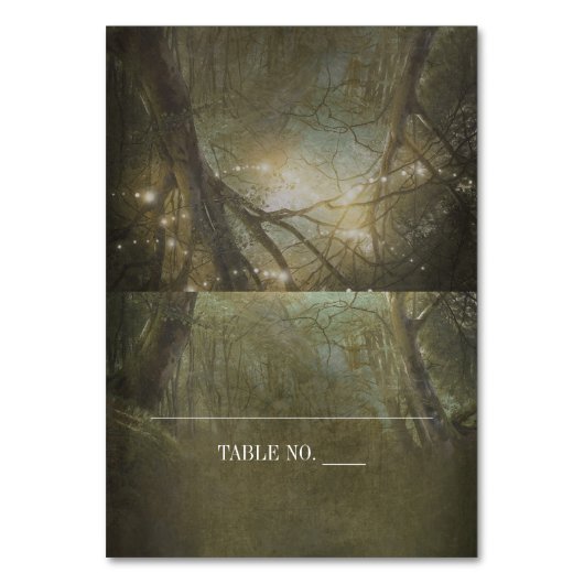 Rustikales Woodland Lights Platzkarten Tischnummer (Vorderseite)