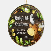Rustikales Woodland Moose Baby's First Christmas Keramik Ornament (Links)