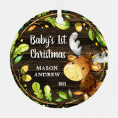 Rustikales Woodland Moose Baby's First Christmas Ornament Aus Metall (Rückseite)