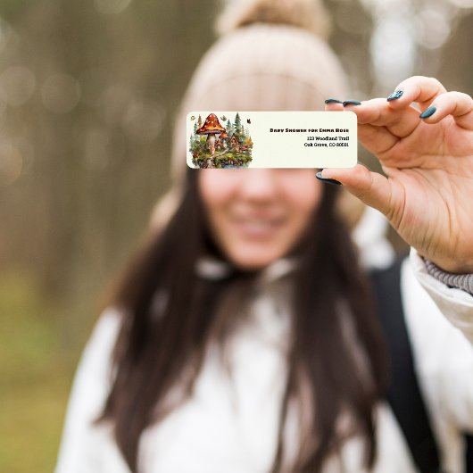 Rustikales Woodland Mushroom Baby Showdown Label