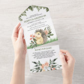 Rustikales Woodland Niedlich Igel Kinderdusche All In One Einladung (Abreißen)