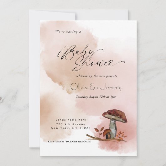 Rustikales Woodland Pilzsäulendusche Einladung (Vorderseite)